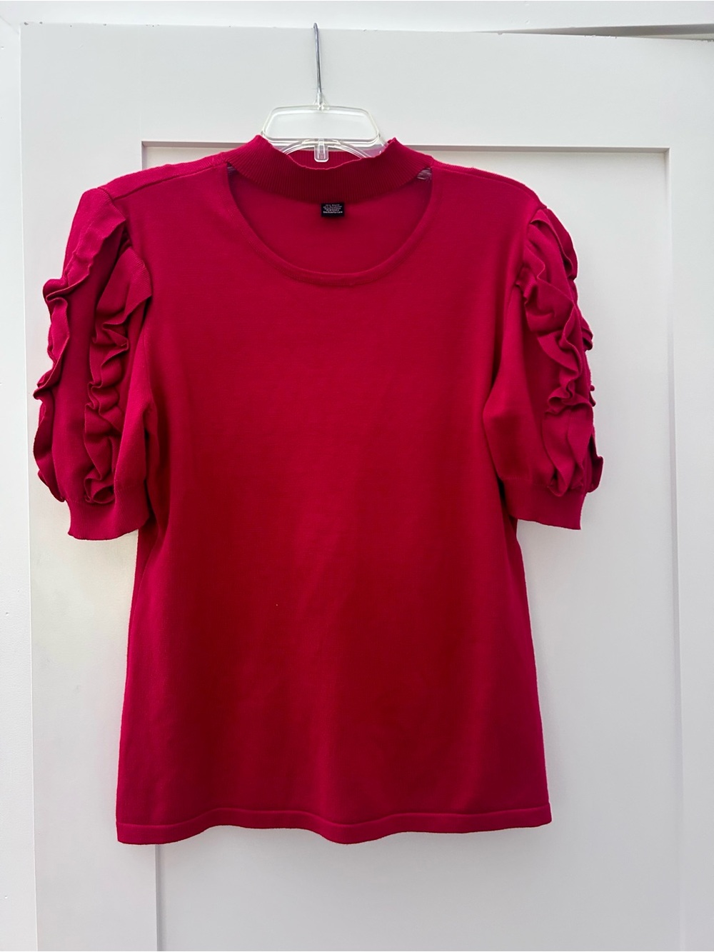 Ruffle Sleeve Short-Sleeve Top Red